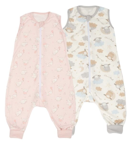 Set 2 saci dormit copii cu picioare de vara 6-18 luni Kidizi Elefun Pink, 0.5 tog, mansete transformabile in soseta