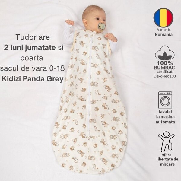 Set 2 saci de dormit de vara 0-18 luni Kidizi Orso Panda, 100% bumbac, 80 cm, 0.5 tog