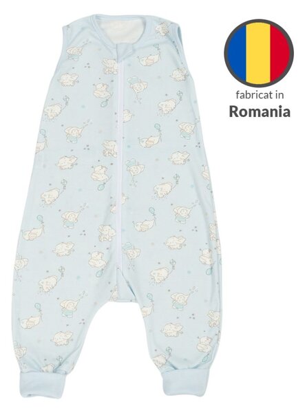 Sac dormit copii de vara din bumbac cu picioare 6-18 luni Kidizi Elefun Blue, 0.5 tog, mansete transformabile in soseta