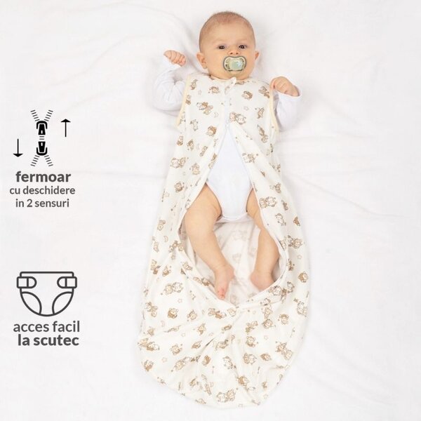 Sac dormit copii de vara 0-18 luni Kidizi Orso, 100% bumbac, 80 cm, 0.5 tog
