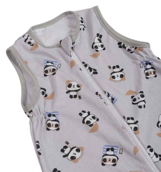Sac dormit copii de vara 0-18 luni Kidizi Panda Grey, 100% bumbac, 80 cm, 0.5 tog