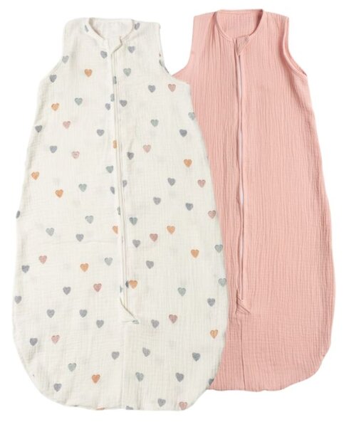 Set 2 saci de dormit de vara pentru copii din muselina dubla 3-18 Kidizi Color Hearts, 0.3 tog