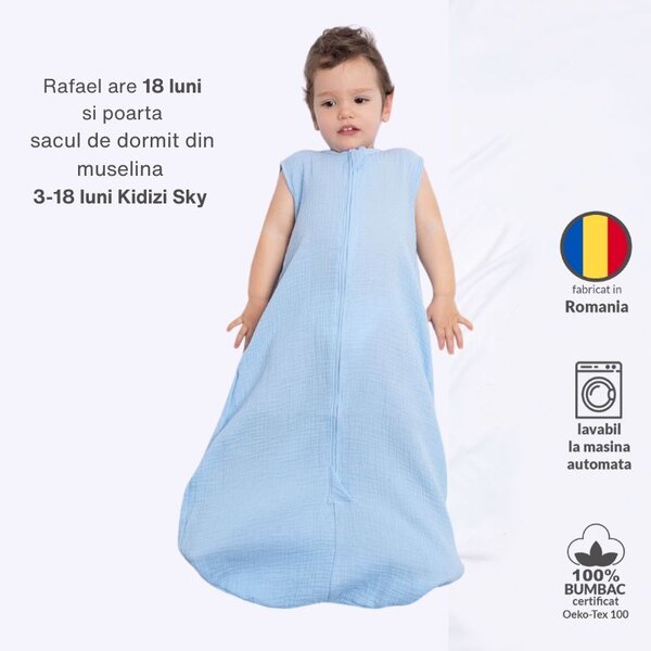 Set 2 saci de dormit de vara pentru copii din muselina dubla 3-18 Kidizi Space, 0.3 tog