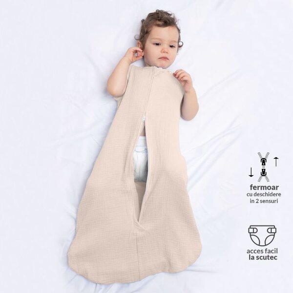 Set 2 saci de dormit de vara pentru copii din muselina dubla 3-18 Kidizi Cuddly Buddies, 0.3 tog