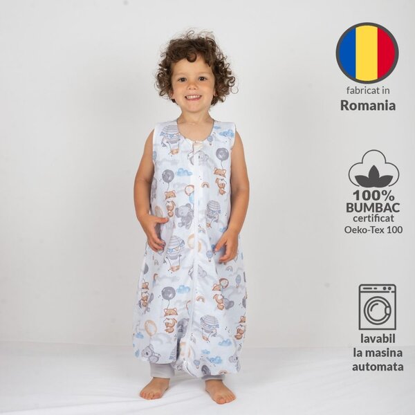 Sac de dormit cu picioare de vara pentru copii 18-36 luni Kidizi Tiny Adventures 0.5 tog, mansete transformabile in soseta