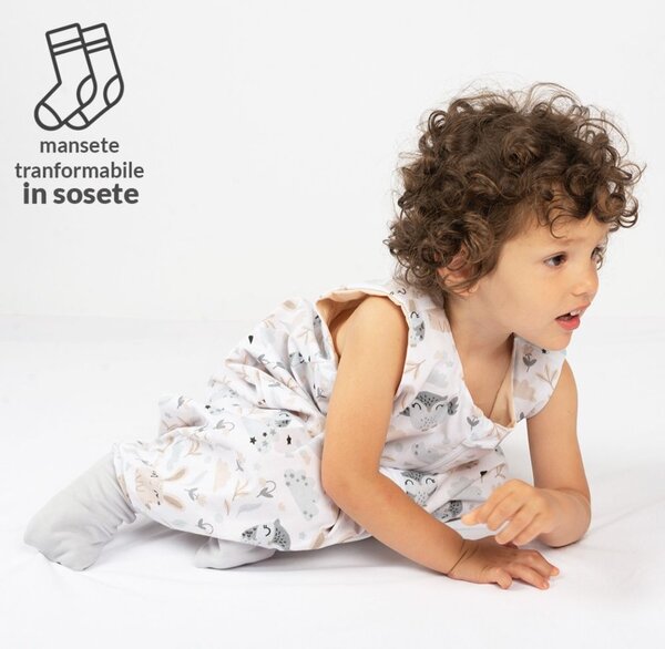 Sac de dormit cu picioare de vara pentru copii 18-36 luni Kidizi Forest Friends 0.5 tog, mansete transformabile in soseta