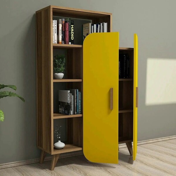 Dulap FORM, nuc/galben, PAL melaminat, cu 2 usi, 90x32x132 cm