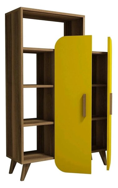 Dulap FORM, nuc/galben, PAL melaminat, cu 2 usi, 90x32x132 cm