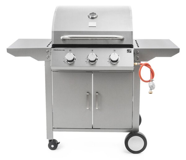 Grătar pe gaz OKLAHOMA BBQ, 3 arzătoare, cu regulator de presiune, argintiu Penta CZ