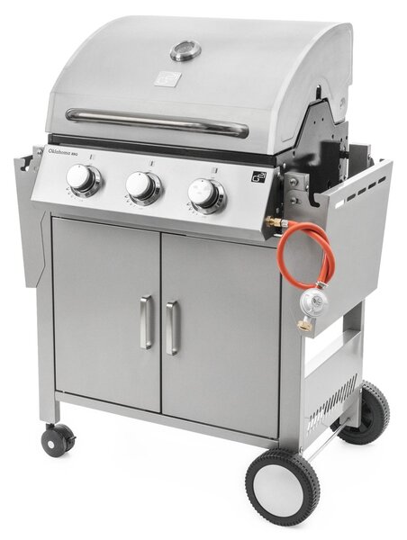 Grătar pe gaz OKLAHOMA BBQ, 3 arzătoare, cu regulator de presiune, argintiu Penta CZ