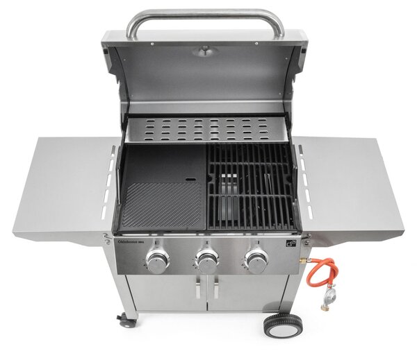 Grătar pe gaz OKLAHOMA BBQ, 3 arzătoare, cu regulator de presiune, argintiu Penta CZ