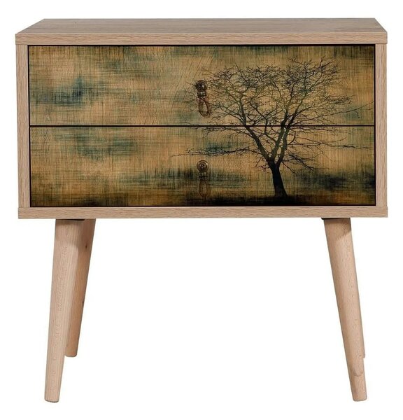 Noptiera Two - 729, stejar, PAL melaminat, 60x40x61 cm
