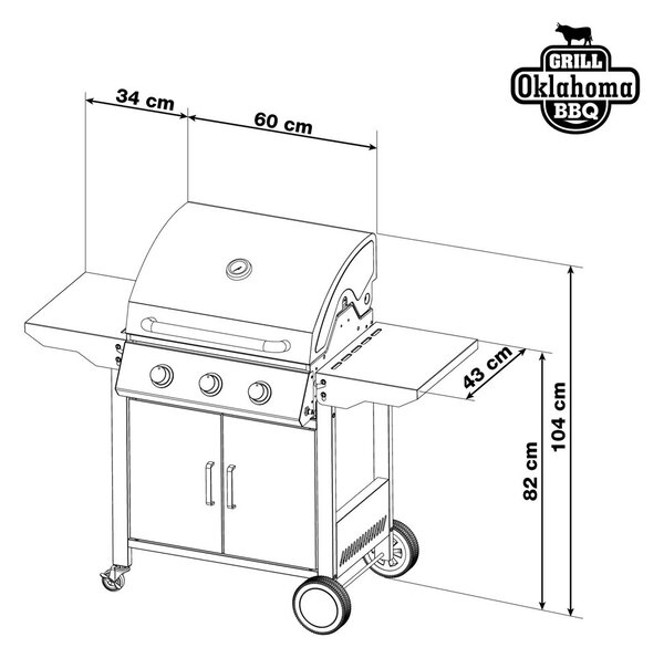 Grătar pe gaz OKLAHOMA BBQ, 3 arzătoare, cu regulator de presiune, argintiu Penta CZ