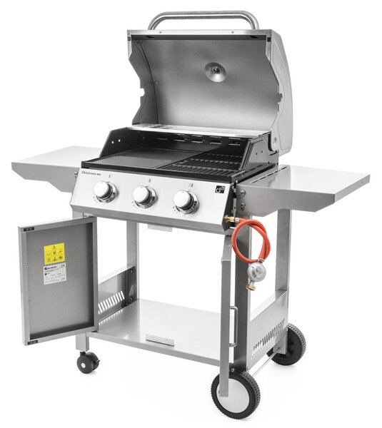 Grătar pe gaz OKLAHOMA BBQ, 3 arzătoare, cu regulator de presiune, argintiu Penta CZ
