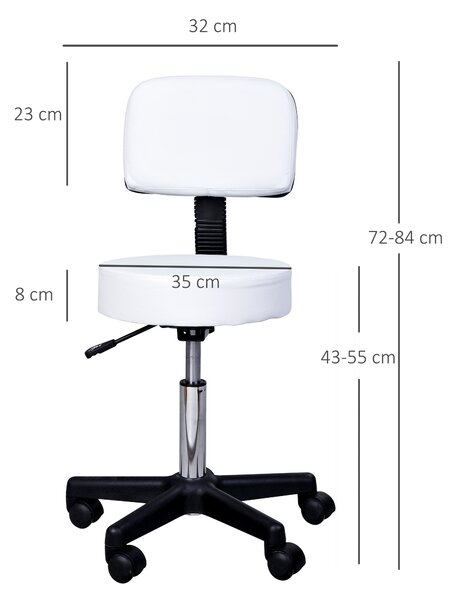 Taburet de Bar HOMCOM cu spatar inalt sezut capitonate, inaltime reglabila, tapiterie din piele ecologica, Max.sarcina 136kg alb | Aosom Romania