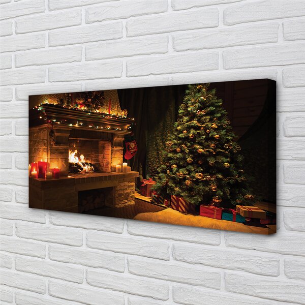 Tablouri canvas Decorații de brad cadouri semineu