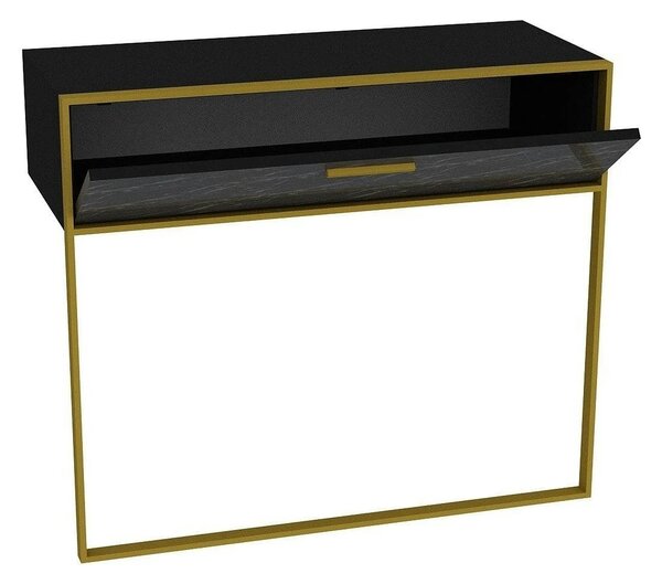 Consola POLKA, negru/auriu, PAL melaminat/metal, 90x39x77 cm