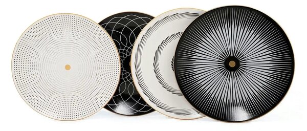 Set 4 platouri 275KRM1345, alb/negru, ceramica, 25x4 cm