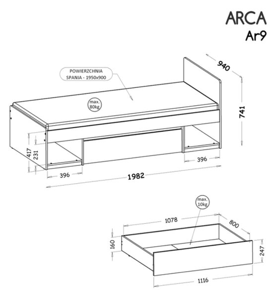 Pat pentru copii Arca Ar9 (90x195 cm)