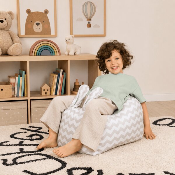 Fotoliu tip puf pentru copii Kidizi Bunny Zig Zag – pentru joaca, relaxare si citit