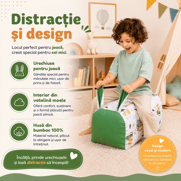 Fotoliu tip puf pentru copii Kidizi Bunny Wiskers – pentru joaca, relaxare si citit