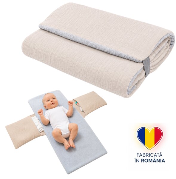 Salteluta de infasat portabila Kidizi, organizator pentru schimbat scutecul, cu buzunare si strat impermeabil