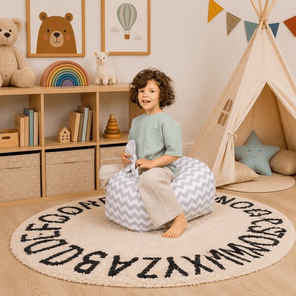 Fotoliu tip puf pentru copii Kidizi Bunny Zig Zag – pentru joaca, relaxare si citit