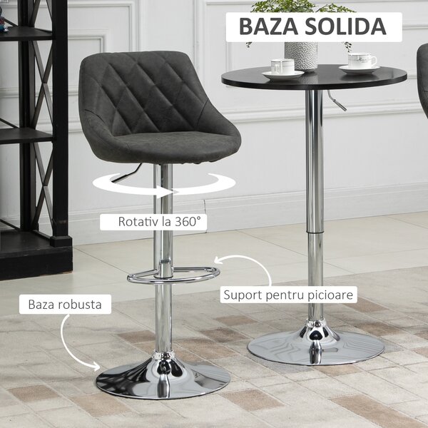 HOMCOM Set 2 Scaune Bar Pivotante Reglabile, Suport Picior, Imitație Piele, Design Modern, Gri | Aosom Romania