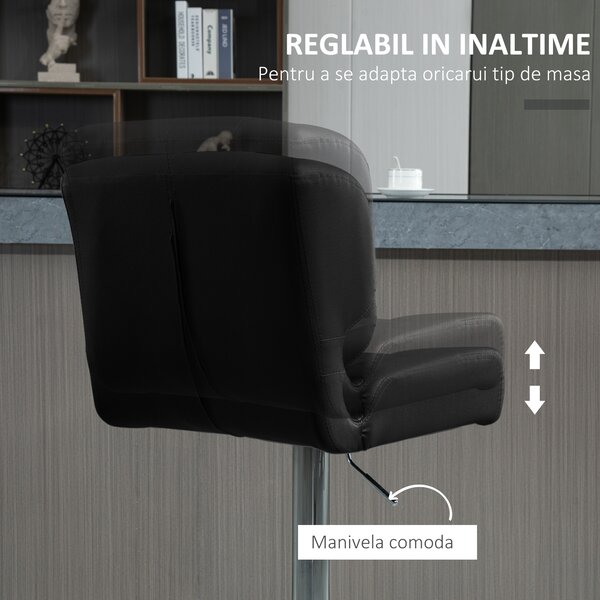 HOMCOM Set 2 Taburete de Bar Pivotante, Design Modern, Imitație Piele, 50x55,5x93-114 cm, Negru, Confortabil | Aosom Romania