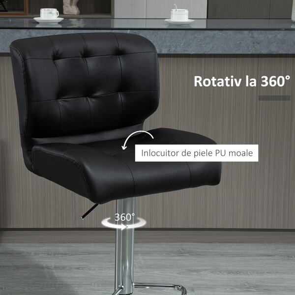 HOMCOM Set 2 Taburete de Bar Pivotante, Design Modern, Imitație Piele, 50x55,5x93-114 cm, Negru, Confortabil | Aosom Romania