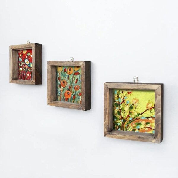 Set 3 tablouri UKZM018, multicolor, lemn, 15x15 cm