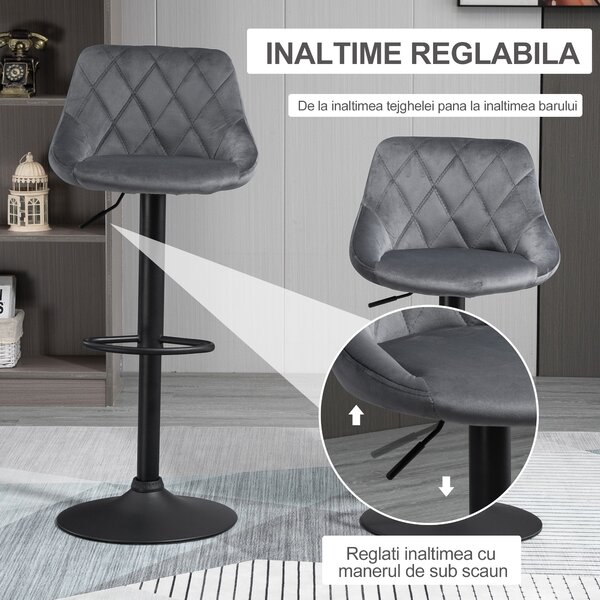 HOMCOM Scaun bar Reglabile in Inaltime cu Spatar, Greutate Suportata 120kg,51.5x48x83-104cm, gri | Aosom Romania