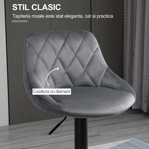 HOMCOM Scaun bar Reglabile in Inaltime cu Spatar, Greutate Suportata 120kg,51.5x48x83-104cm, gri | Aosom Romania