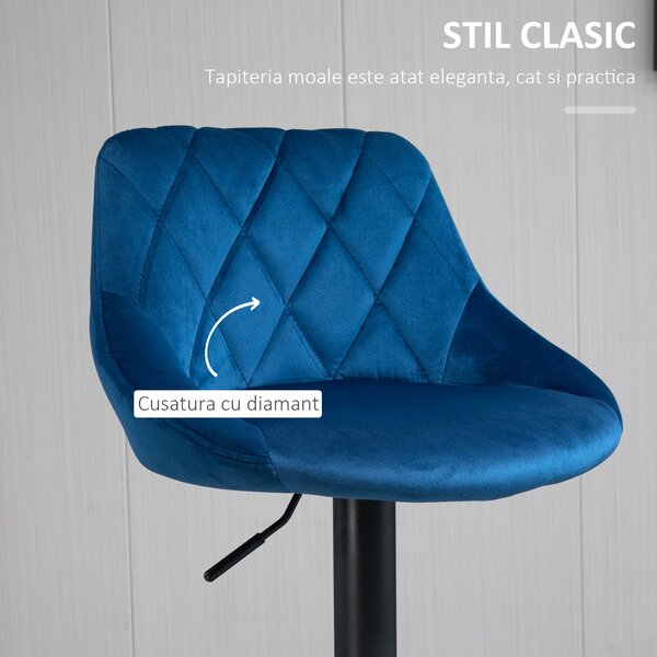 HOMCOM Set 2 Scaune de Bar Reglabile, Confortabile, Design Modern, 51.5x48x83-104 cm, Albastru | Aosom Romania