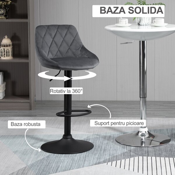 HOMCOM Scaun bar Reglabile in Inaltime cu Spatar, Greutate Suportata 120kg,51.5x48x83-104cm, gri | Aosom Romania