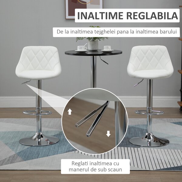 HOMCOM Set 2 Scaune Bar Pivotante Moderne, Reglabile, Albe, Design Confortabil | Aosom Romania