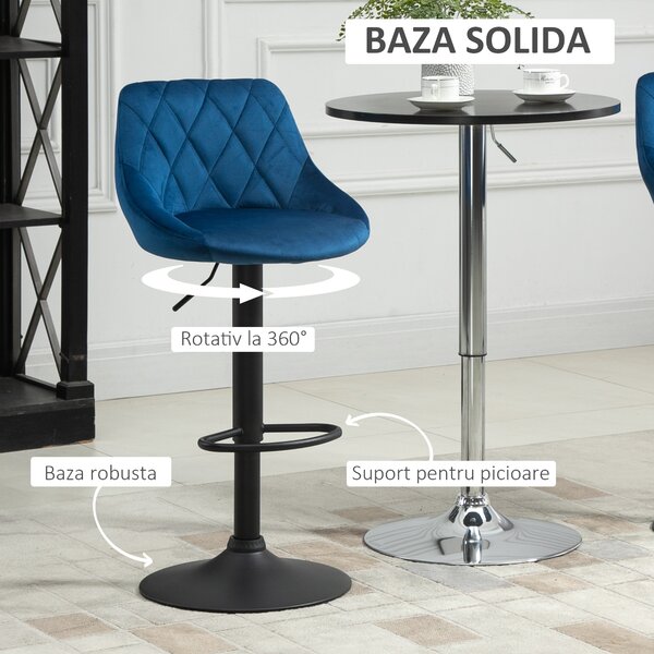 HOMCOM Set 2 Scaune de Bar Reglabile, Confortabile, Design Modern, 51.5x48x83-104 cm, Albastru | Aosom Romania