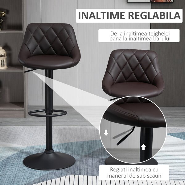 Set 2 scaune de bar HOMCOM, reglabile, imitatie de piele maro | Aosom Romania