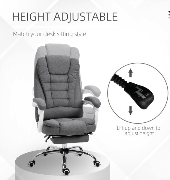 Vinsetto Scaun Ergonomic de Birou Reglabil cu Suport pentru Picioare, Spătar Înalt și Brațe, 65x70x115-123 cm, Gri | Aosom Romania