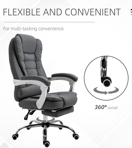 Vinsetto Scaun Ergonomic de Birou Reglabil cu Suport pentru Picioare, Spătar Înalt și Brațe, 65x70x115-123 cm, Gri | Aosom Romania