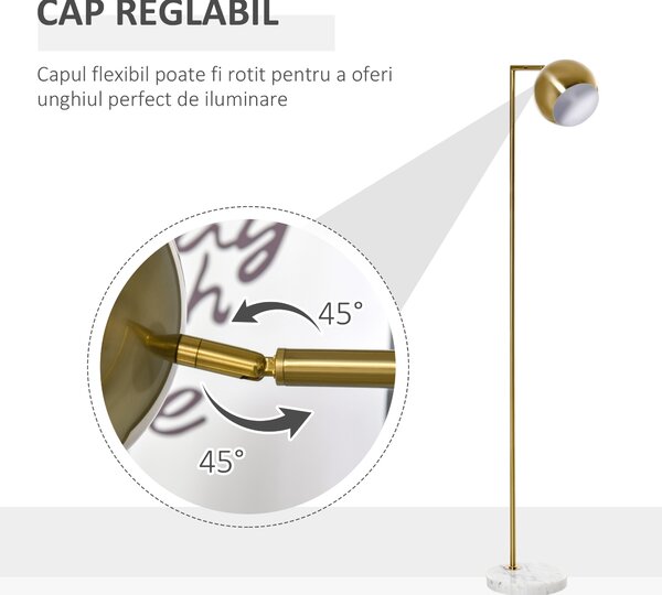 Lampa de podea cu structura metalica si abajur reglabil, din Metal si Marmura 38x26x165cm Auriu, Alb HOMCOM | Aosom RO