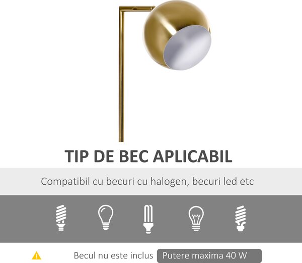 Lampa de podea cu structura metalica si abajur reglabil, din Metal si Marmura 38x26x165cm Auriu, Alb HOMCOM | Aosom RO