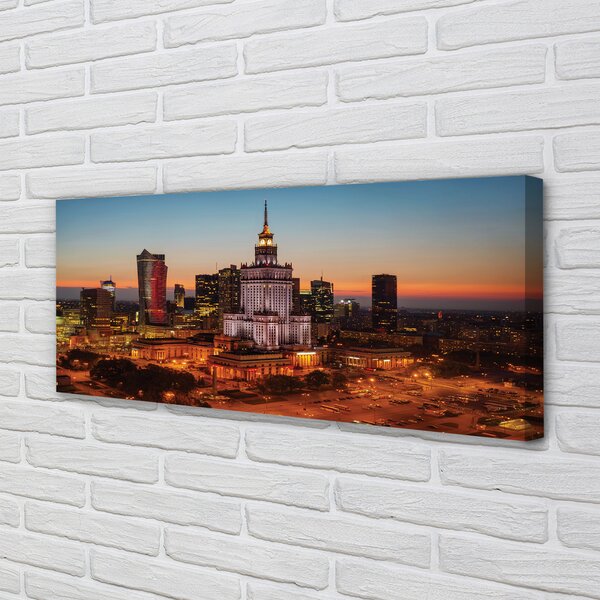 Tablouri canvas panorama de noapte de zgârie-nori Varșovia