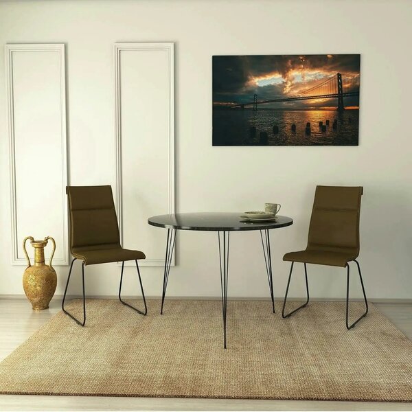 Masa SANDALF, negru cu efect de marmura, PAL melaminat, 90x90x75 cm