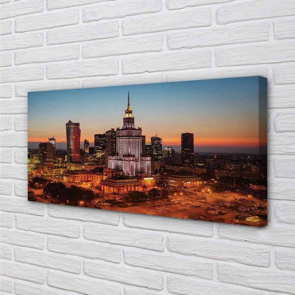 Tablouri canvas panorama de noapte de zgârie-nori Varșovia