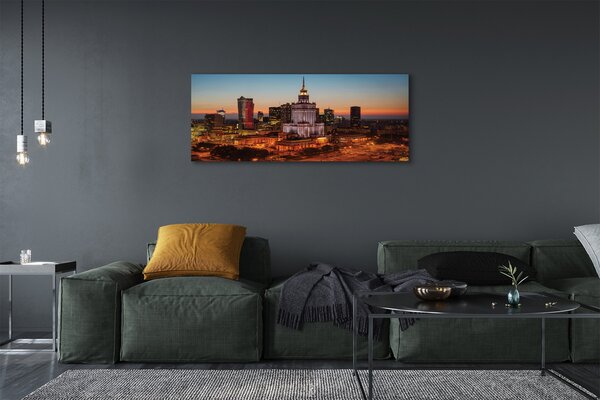 Tablouri canvas panorama de noapte de zgârie-nori Varșovia