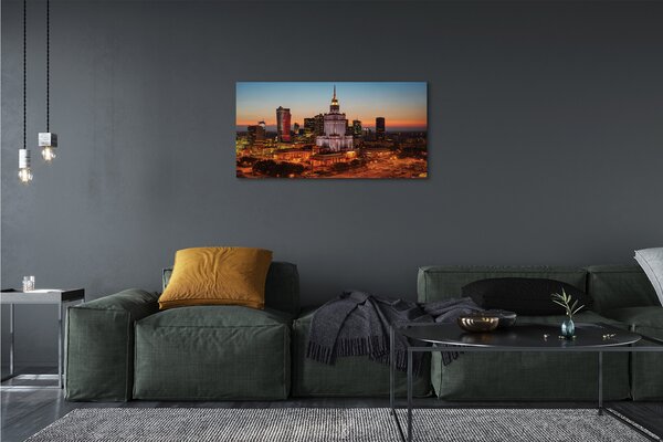 Tablouri canvas panorama de noapte de zgârie-nori Varșovia