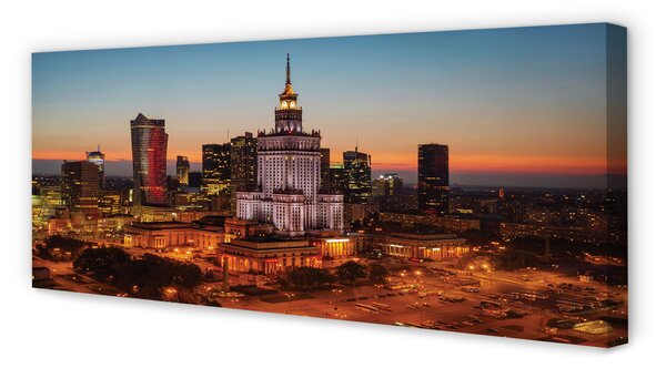 Tablouri canvas panorama de noapte de zgârie-nori Varșovia