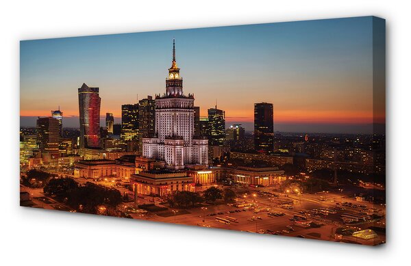 Tablouri canvas panorama de noapte de zgârie-nori Varșovia