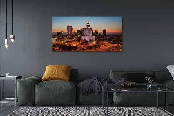 Tablouri canvas panorama de noapte de zgârie-nori Varșovia